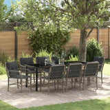 Garden Dining Set with Cushion 9 pcs Grey Poly Rattan