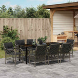 Garden Dining Set with Cushion 9 pcs Grey Poly Rattan - Top-Down View