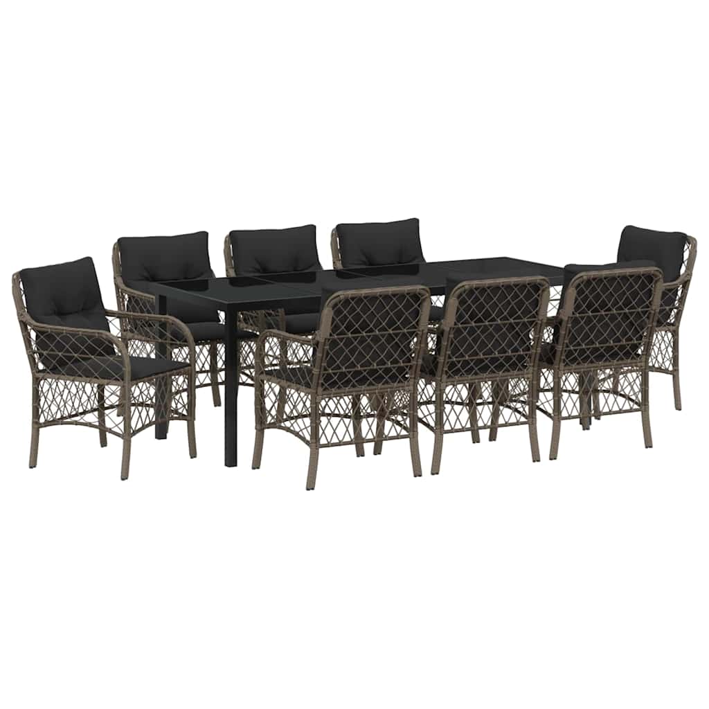 Garden Dining Set with Cushion 9 pcs Grey Poly Rattan