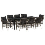 Garden Dining Set with Cushion 9 pcs Grey Poly Rattan - Front View