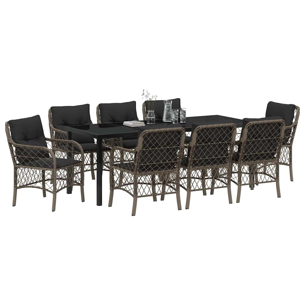 Garden Dining Set with Cushion 9 pcs Grey Poly Rattan