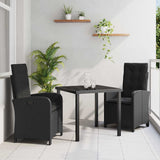 Garden Dining Set with Cushion 3 pcs Black Poly Rattan