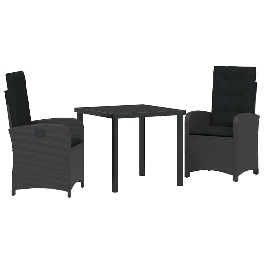 Garden Dining Set with Cushion 3 pcs Black Poly Rattan