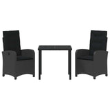 Garden Dining Set with Cushion 3 pcs Black Poly Rattan