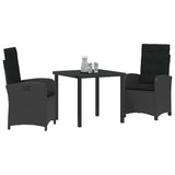 Garden Dining Set with Cushion 3 pcs Black Poly Rattan