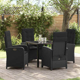 Garden Dining Set with Cushion 5 pcs Black Poly Rattan