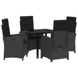 Garden Dining Set with Cushion 5 pcs Black Poly Rattan - Front View