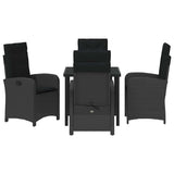 Garden Dining Set with Cushion 5 pcs Black Poly Rattan