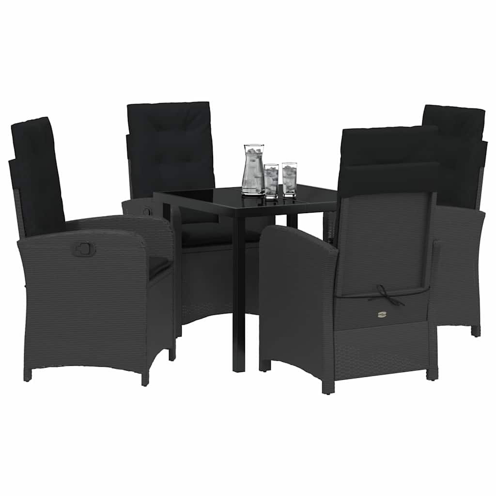 Garden Dining Set with Cushion 5 pcs Black Poly Rattan