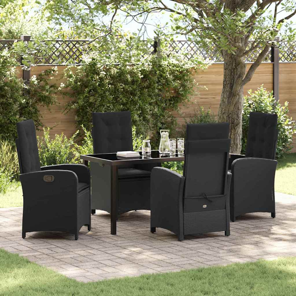 Garden Dining Set with Cushion 5 pcs Black Poly Rattan