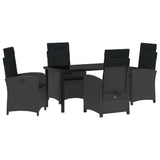 Garden Dining Set with Cushion 5 pcs Black Poly Rattan