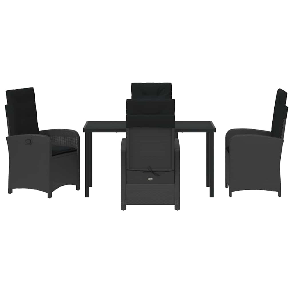 Garden Dining Set with Cushion 5 pcs Black Poly Rattan