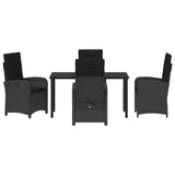 Garden Dining Set with Cushion 5 pcs Black Poly Rattan