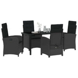 Garden Dining Set with Cushion 5 pcs Black Poly Rattan - Side View
