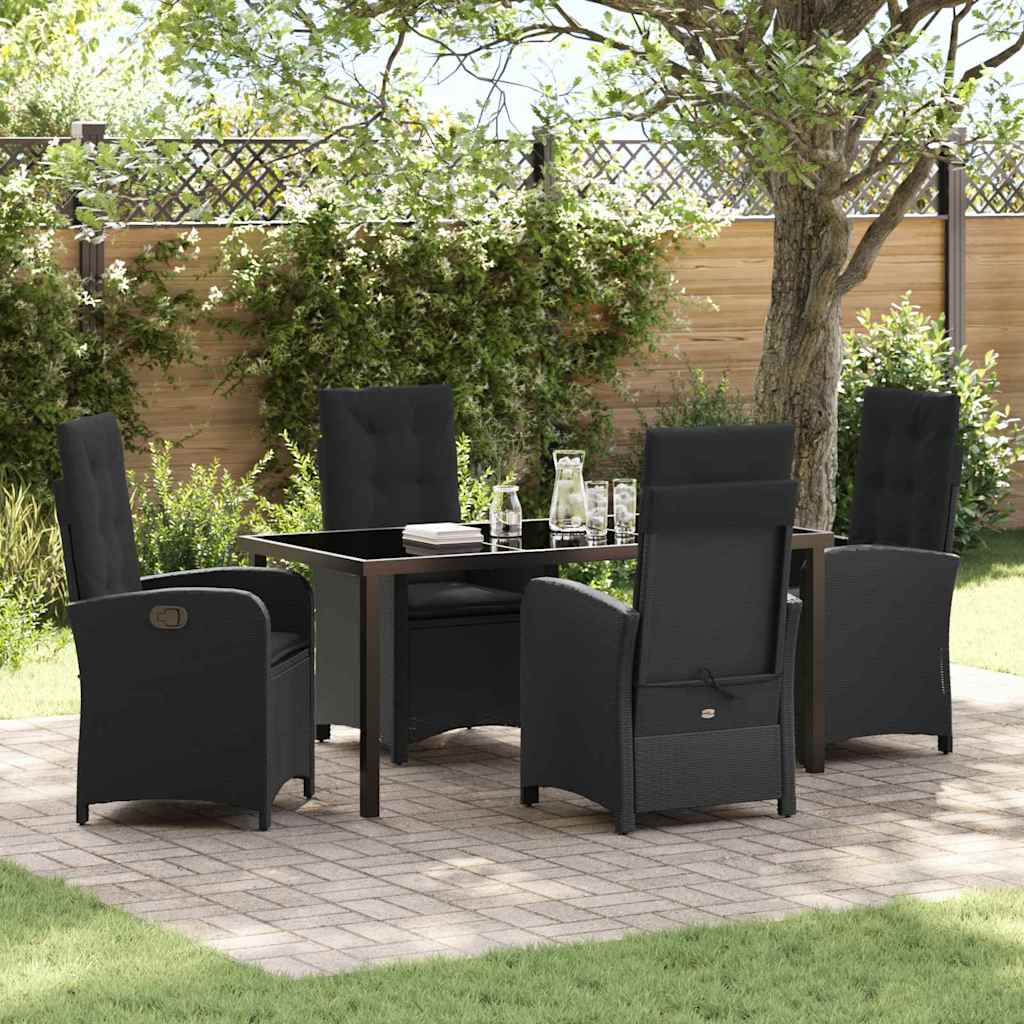 Garden Dining Set with Cushion 5 pcs Black Poly Rattan