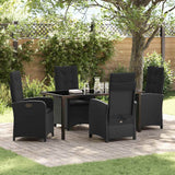 Garden Dining Set with Cushion 5 pcs Black Poly Rattan