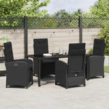 Garden Dining Set with Cushion 5 pcs Black Poly Rattan