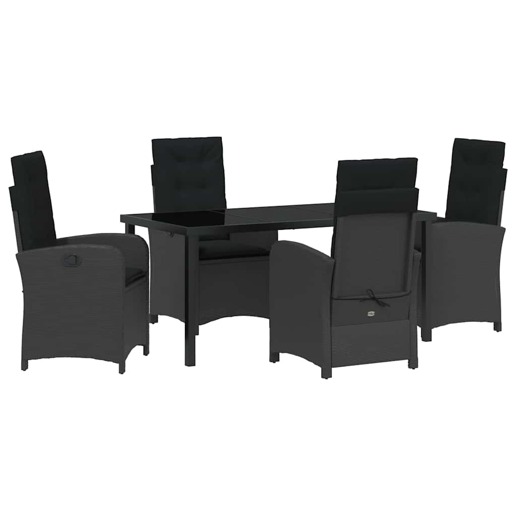 Garden Dining Set with Cushion 5 pcs Black Poly Rattan