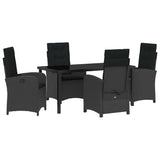 Garden Dining Set with Cushion 5 pcs Black Poly Rattan