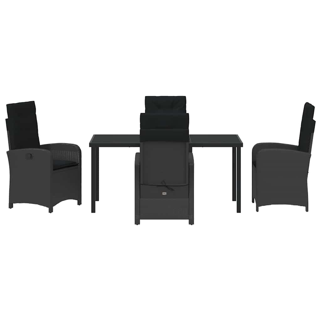 Garden Dining Set with Cushion 5 pcs Black Poly Rattan