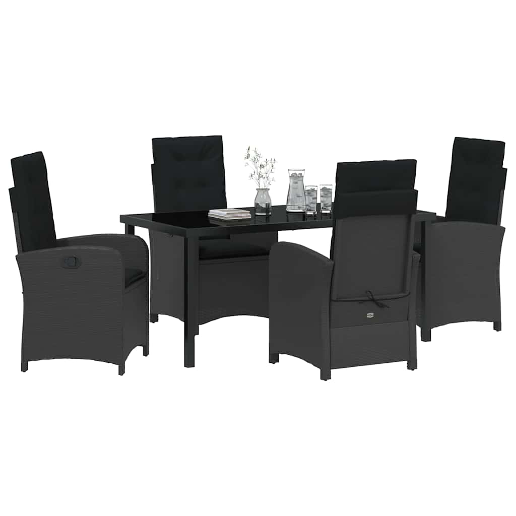 Garden Dining Set with Cushion 5 pcs Black Poly Rattan