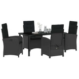 Garden Dining Set with Cushion 5 pcs Black Poly Rattan - Side View