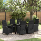 Garden Dining Set with Cushion 7 pcs Black Poly Rattan