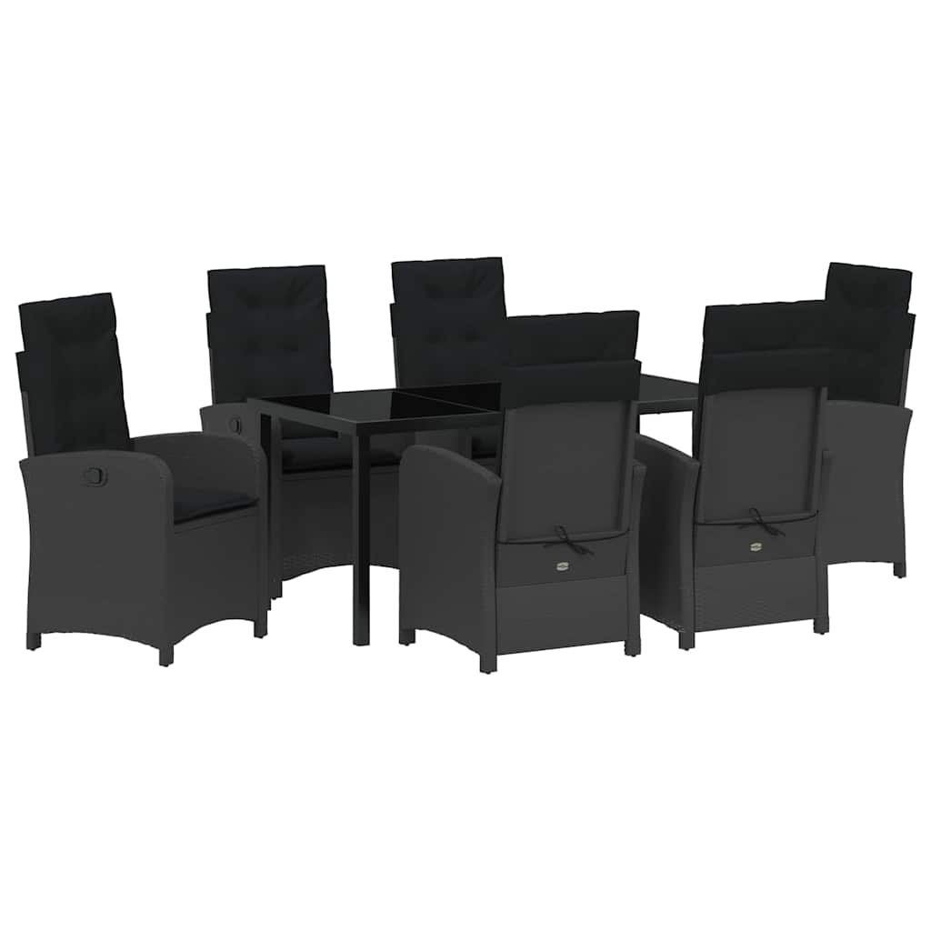 Garden Dining Set with Cushion 7 pcs Black Poly Rattan