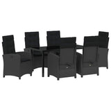 Garden Dining Set with Cushion 7 pcs Black Poly Rattan