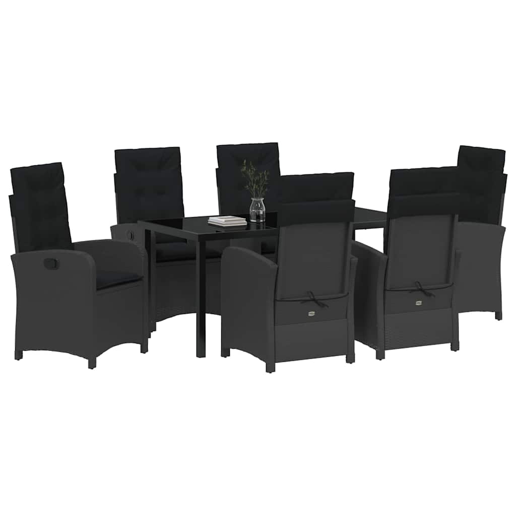 Garden Dining Set with Cushion 7 pcs Black Poly Rattan