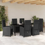 Garden Dining Set with Cushion 7 pcs Black Poly Rattan - Top-Down View