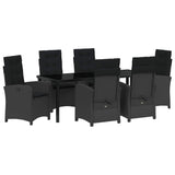 Garden Dining Set with Cushion 7 pcs Black Poly Rattan