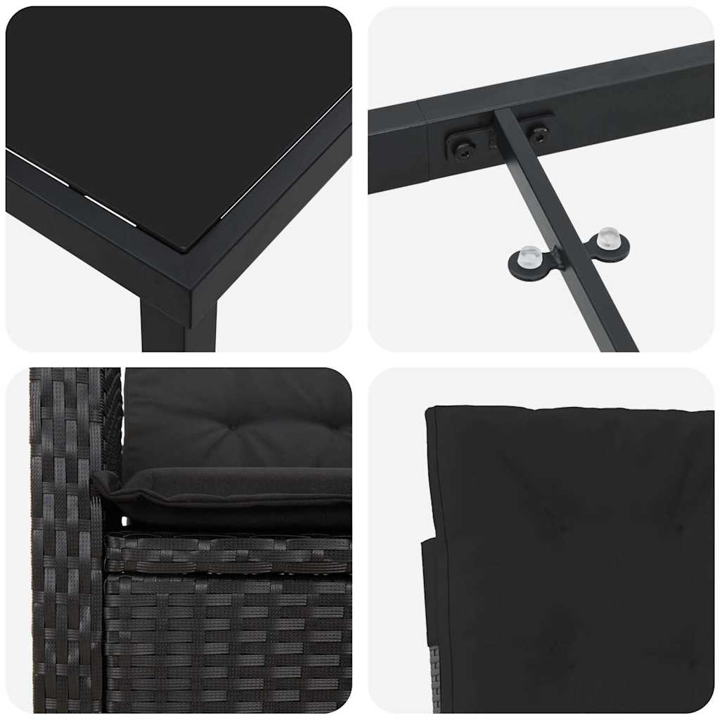 Garden Dining Set with Cushion 9 pcs Black Poly Rattan