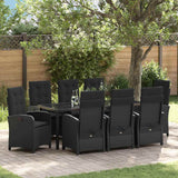 Garden Dining Set with Cushion 9 pcs Black Poly Rattan