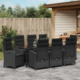Garden Dining Set with Cushion 9 pcs Black Poly Rattan - Top-Down View