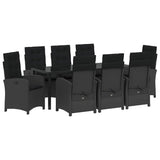 Garden Dining Set with Cushion 9 pcs Black Poly Rattan