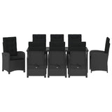 Garden Dining Set with Cushion 9 pcs Black Poly Rattan