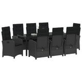 Garden Dining Set with Cushion 9 pcs Black Poly Rattan