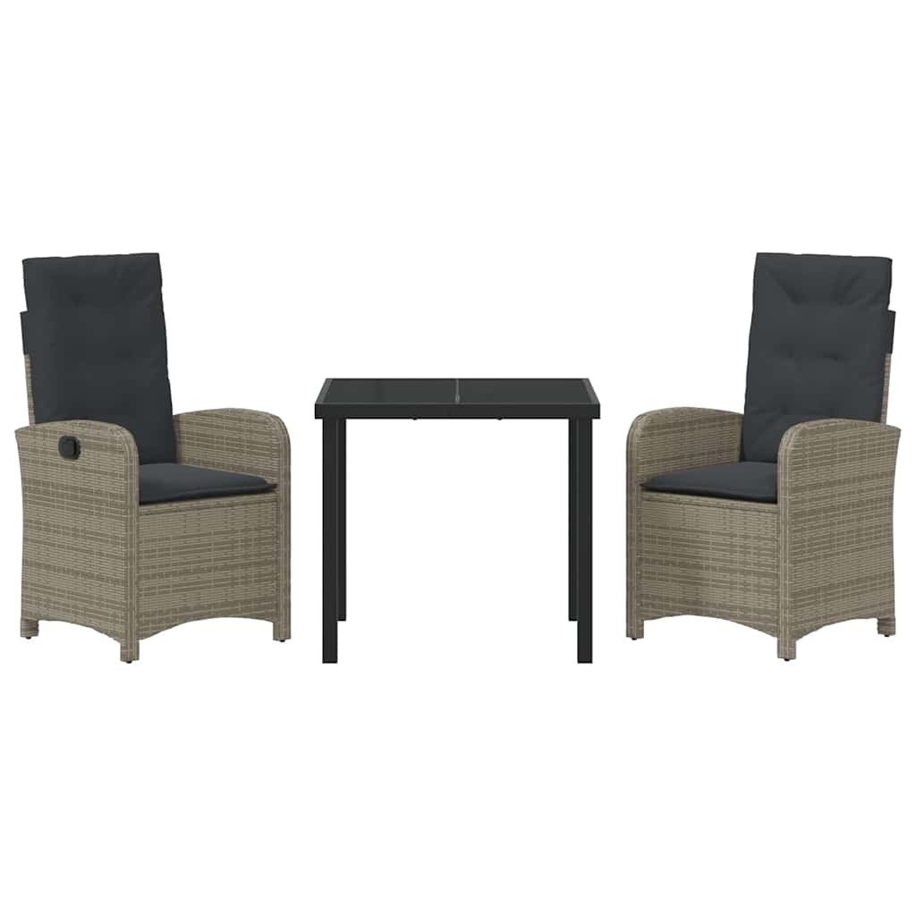 Garden Dining Set with Cushion 3 pcs Grey Poly Rattan