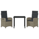 Garden Dining Set with Cushion 3 pcs Grey Poly Rattan - 45-Degree Angle