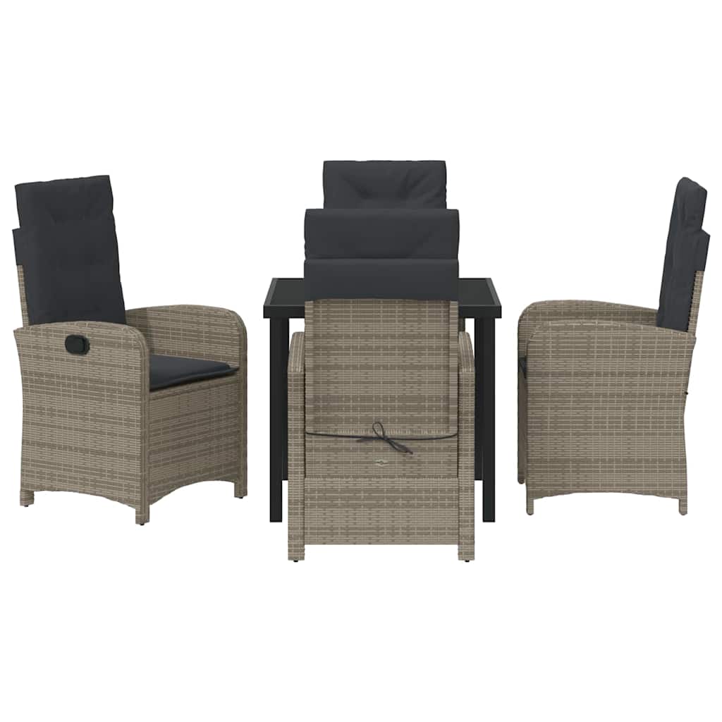 Garden Dining Set with Cushion 5 pcs Grey Poly Rattan