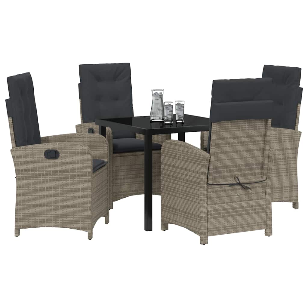 Garden Dining Set with Cushion 5 pcs Grey Poly Rattan