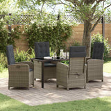 Garden Dining Set with Cushion 5 pcs Grey Poly Rattan
