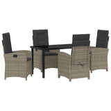 Garden Dining Set with Cushion 5 pcs Grey Poly Rattan - Front View