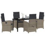 Garden Dining Set with Cushion 5 pcs Grey Poly Rattan - Side View