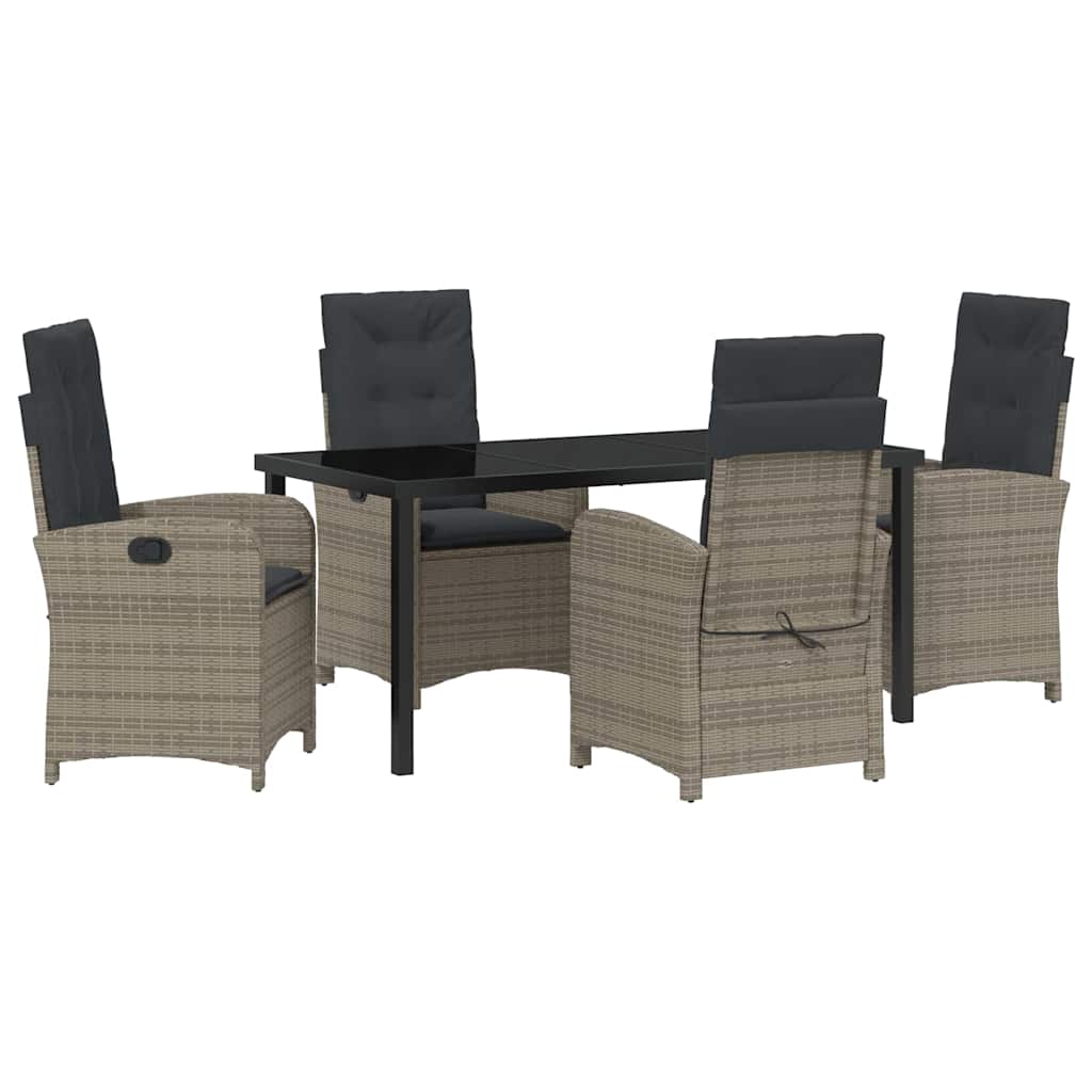 Garden Dining Set with Cushion 5 pcs Grey Poly Rattan
