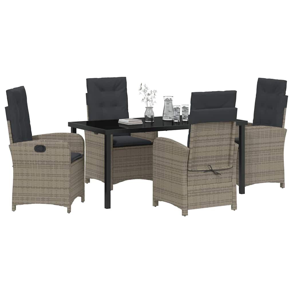 Garden Dining Set with Cushion 5 pcs Grey Poly Rattan