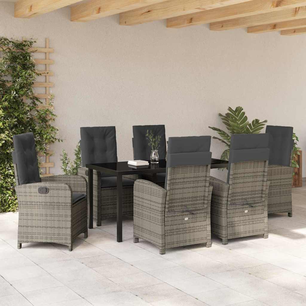 Garden Dining Set with Cushion 7 pcs Grey Poly Rattan