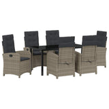 Garden Dining Set with Cushion 7 pcs Grey Poly Rattan - Front View