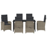 Garden Dining Set with Cushion 7 pcs Grey Poly Rattan - Close-Up Angle